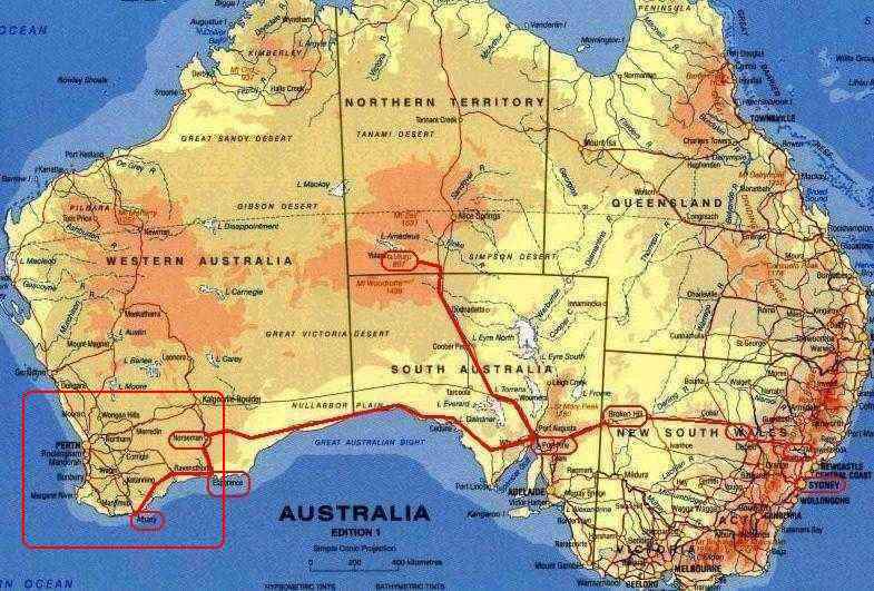 Ruten over Australien